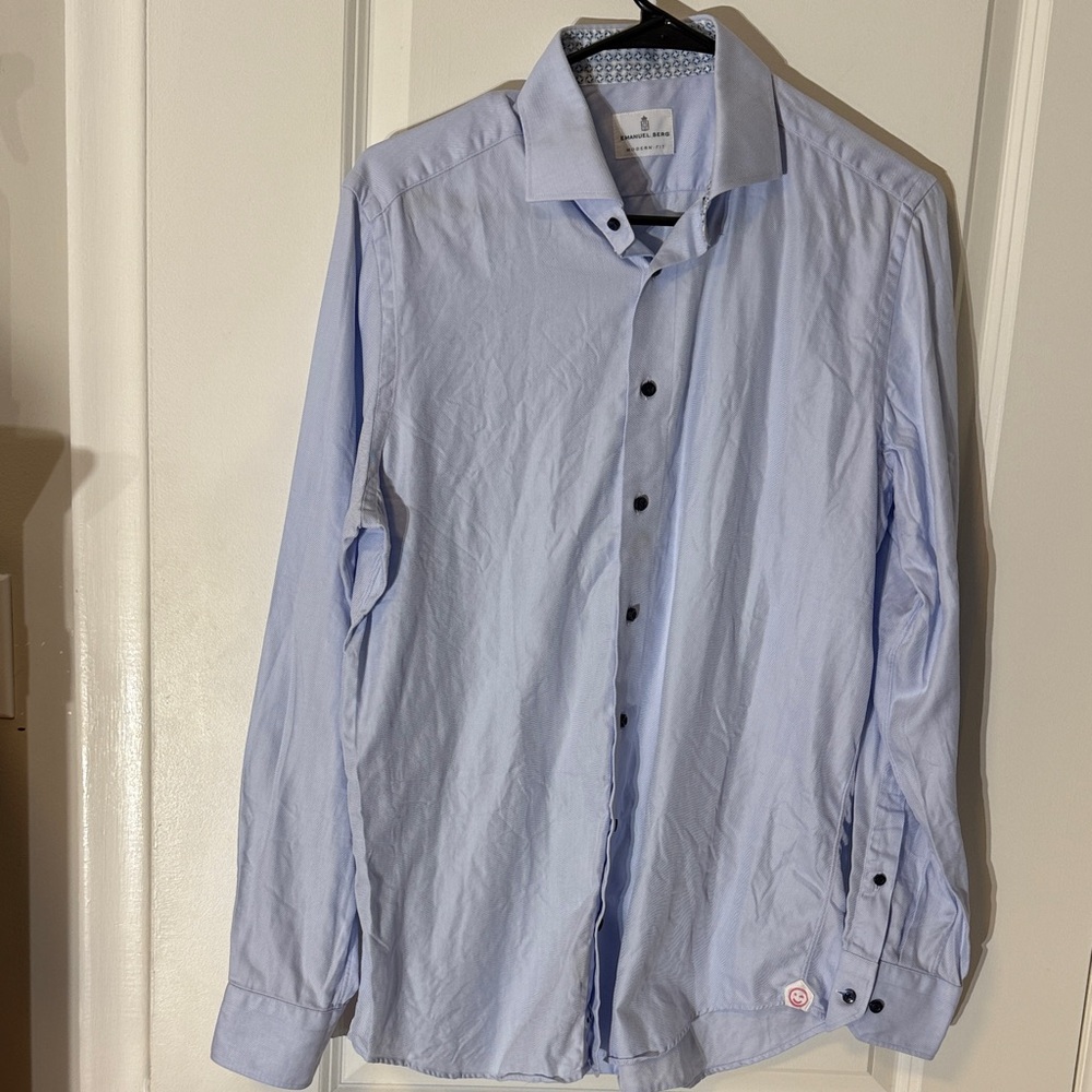 Elegant Emanuel Berg Sky Blue Men's Dress Shirt